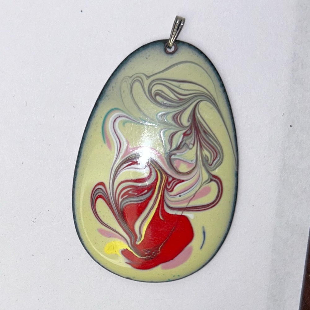 Vintage Large Oval Mid-Century Enamel Pendant- Reversible #7